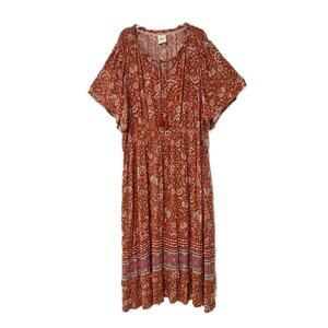 Knox Rose Maxi Dress Women's 2XL Rust Floral Short Sleeve Boho Bohemian Pockets